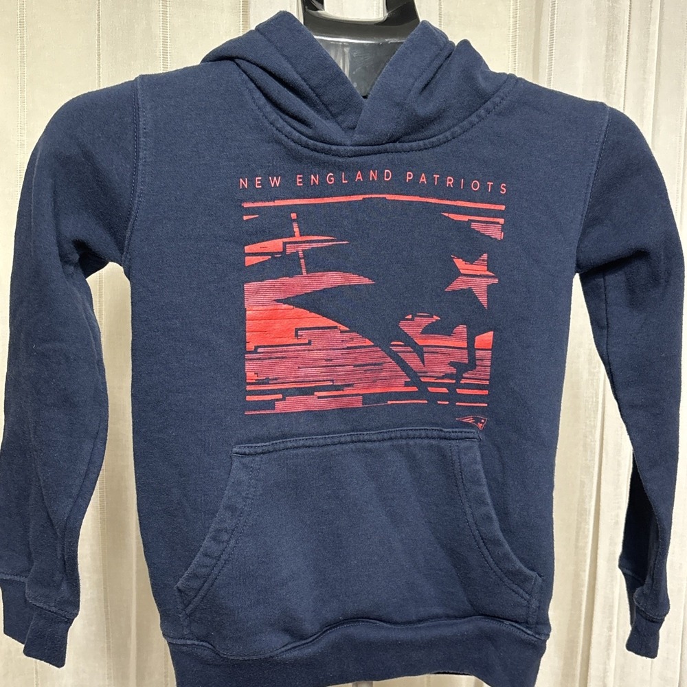 NFL Team Apparel  New England Patriots Logo Fleece Hoodie Navy Blue Sz 8